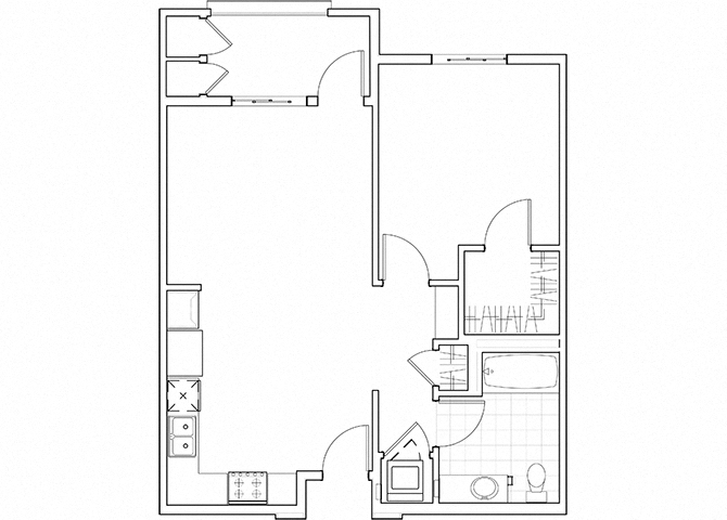 Floor plan for 1 bed, 1 bath, 751 sqft